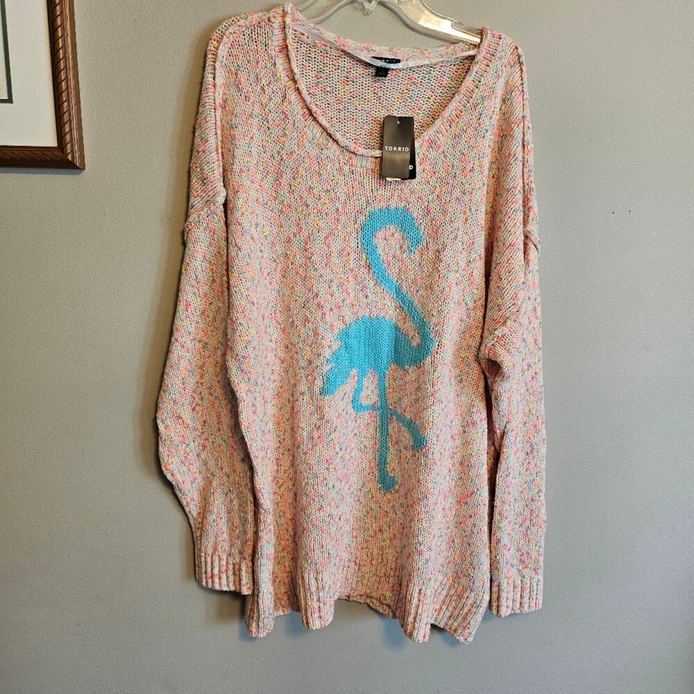 Torrid Marled Cotton Flamingo Pink Pullover Sweater 1X NWT
